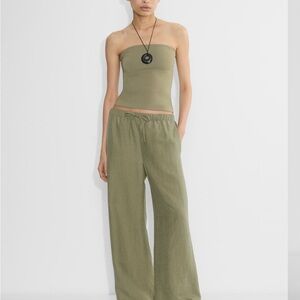 Olive Green Aritzia Cruise Linen Pants